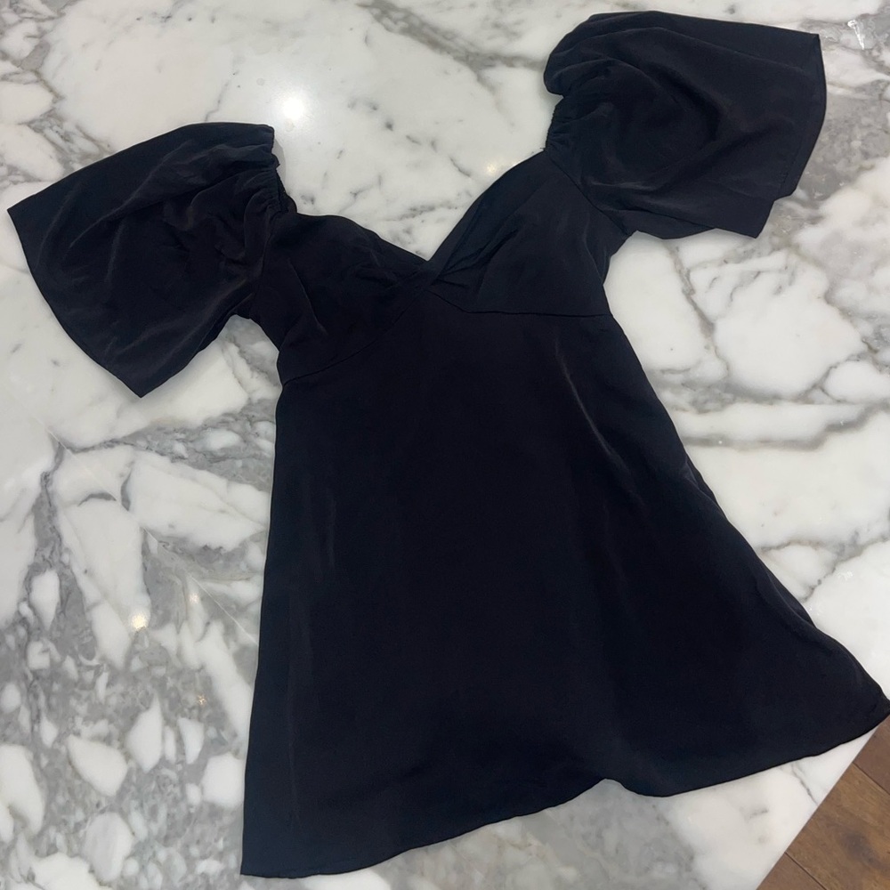 Abercrombie & Fitch Black Mini Dress with Puff Sleeves